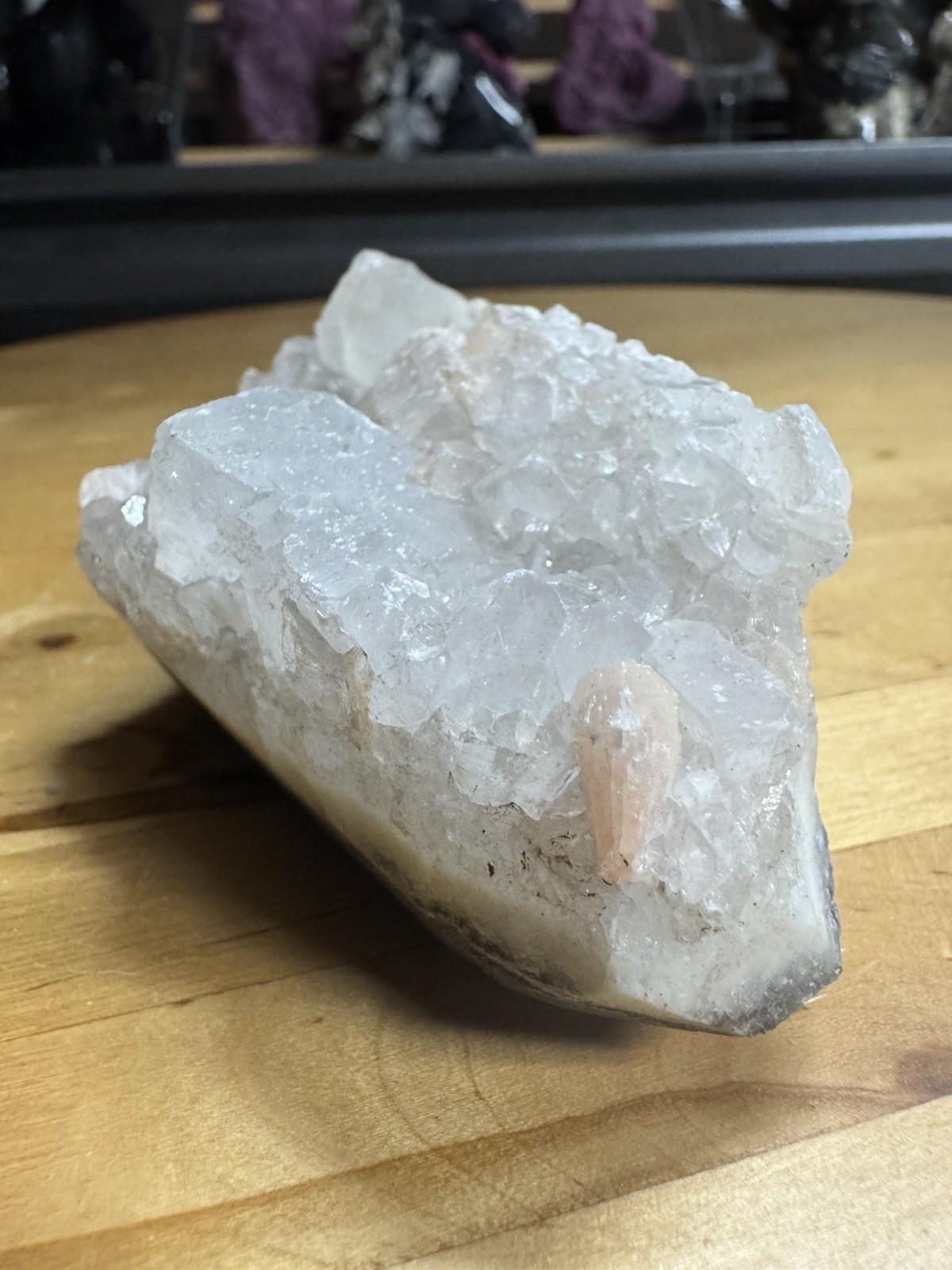 7099 Apophyllite With Stilabite India 1.5”T 2.0”W 3.4”L Wt. 8 Oz.