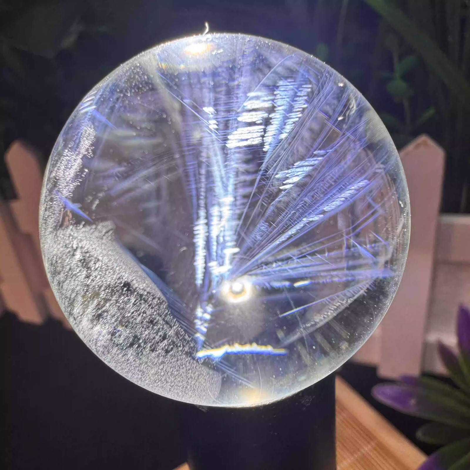 40mm Natural clear crystal sphere Blue needle quartz ball energy Reiki therapy