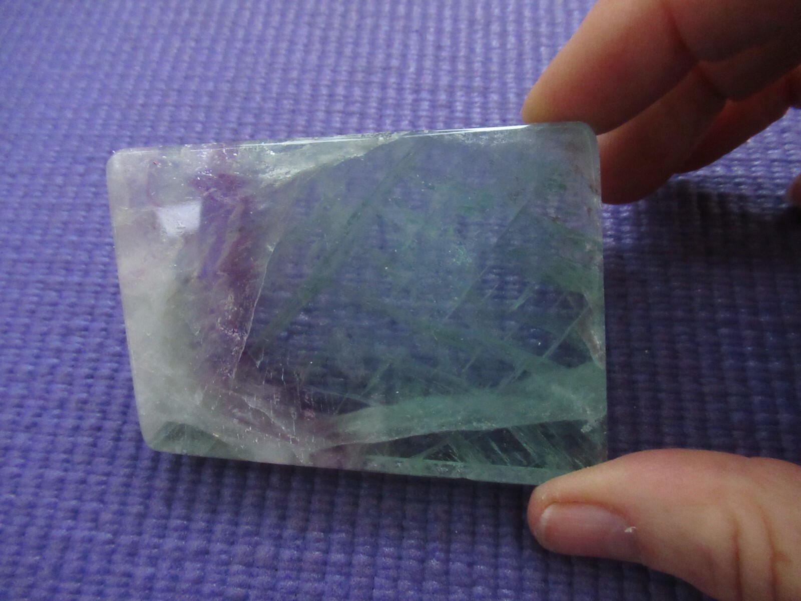 4 Ounce Cut and Polished Fluorite with Purple Swirl 2 3/4″ W x 2″ L x 3/8″ thick