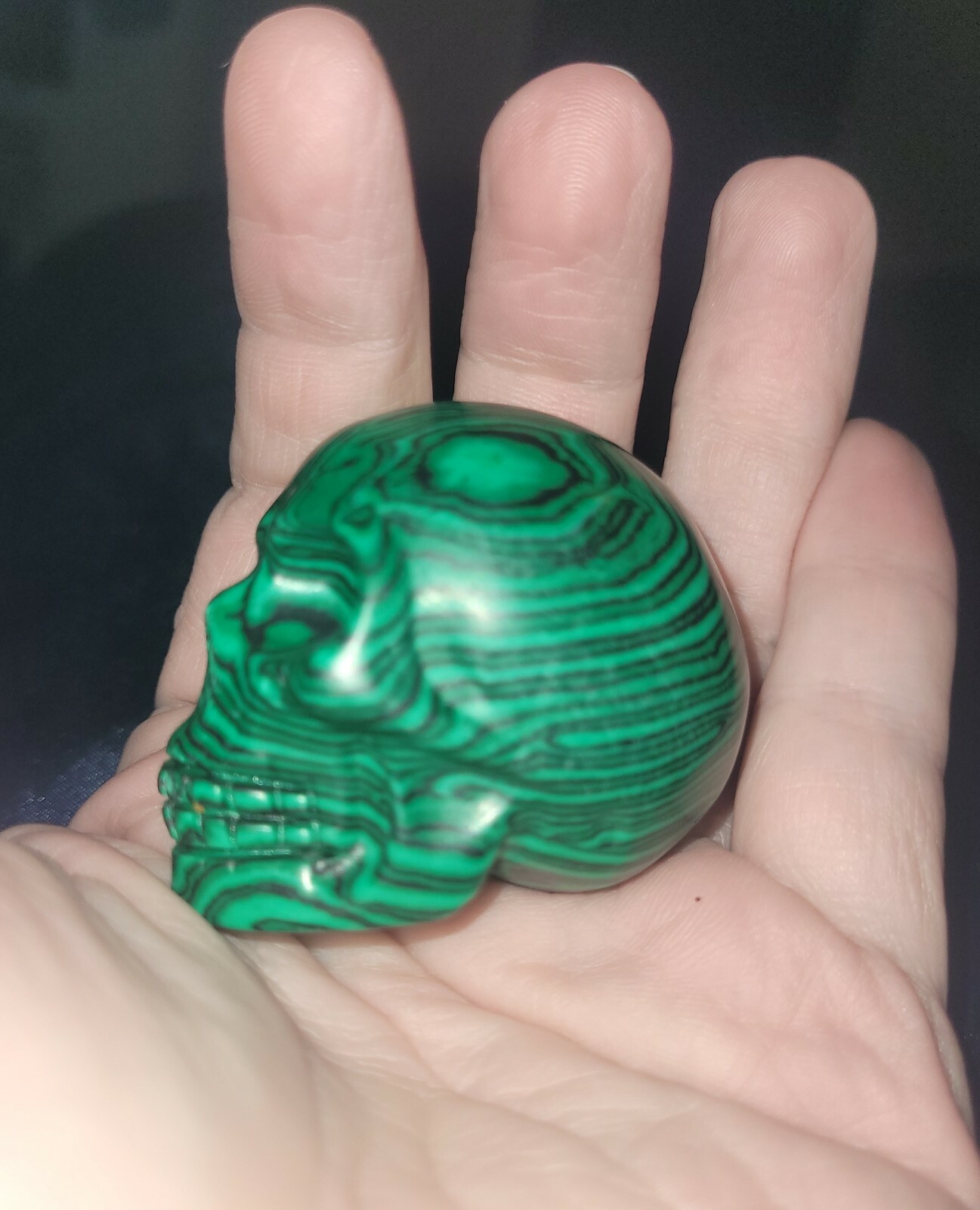 2” Malachite Stone Skull Hand-Carved US SELLER