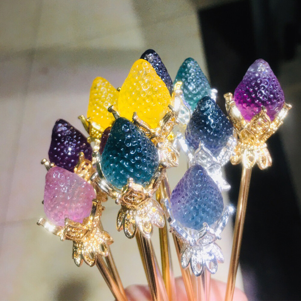 5pc Natural Fluorite Carved Rose Flower Hairpin Quartz Crystal Reiki Healing New