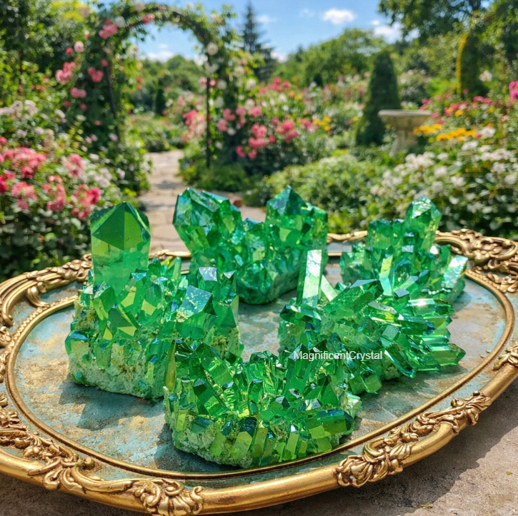 Green Electroplated Crystal Cluster Natural Raw Stone Healing Spiritual Home Dec
