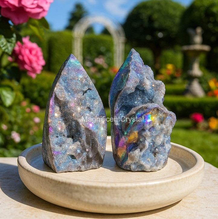 1PC Angel Aura Sphalerite Flame Tower Rare Geode Crystal Healing Home Decor