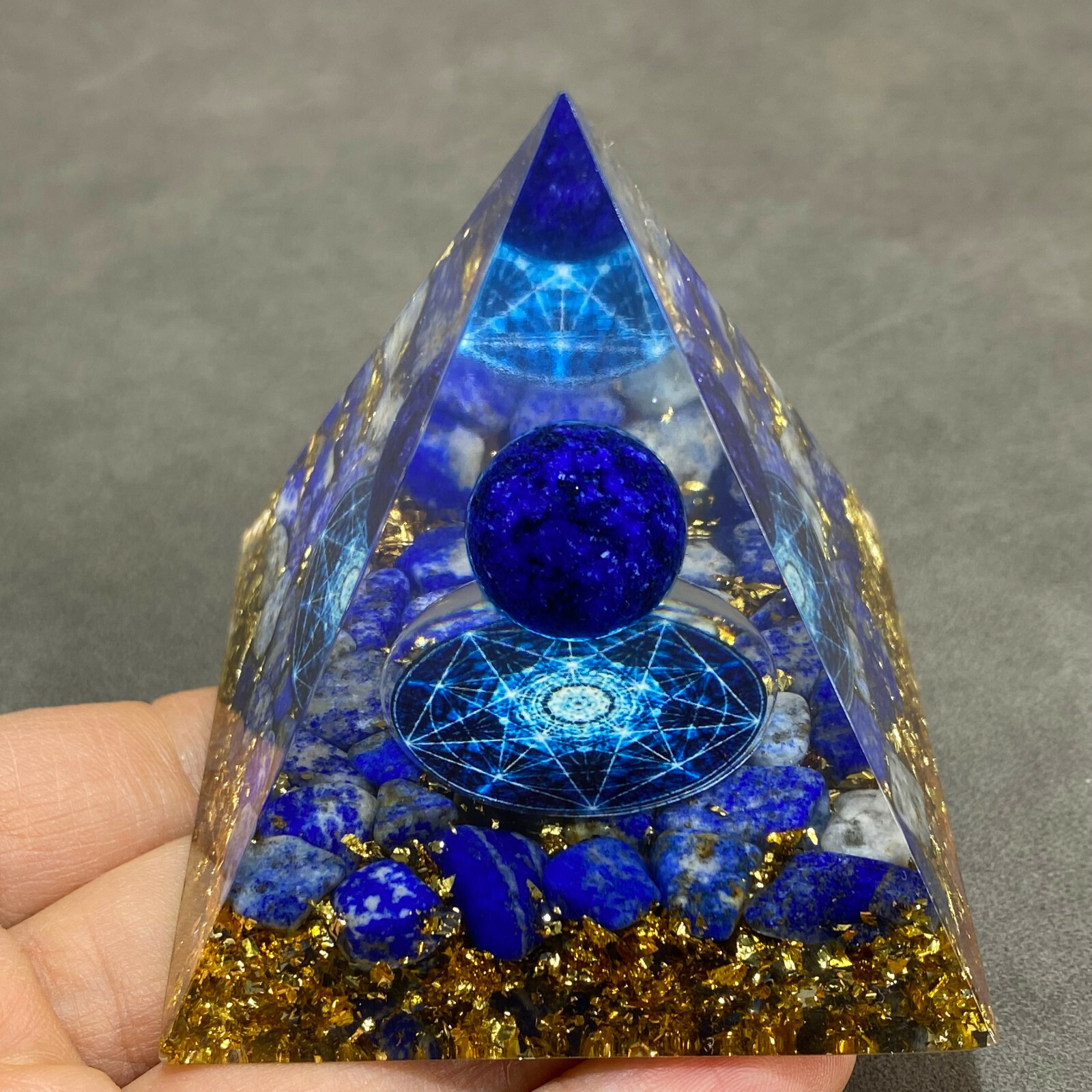 lapis lazuli Crystal Sphere Orgonite Pyramid Chakra Energy Orgone Stone 1PC