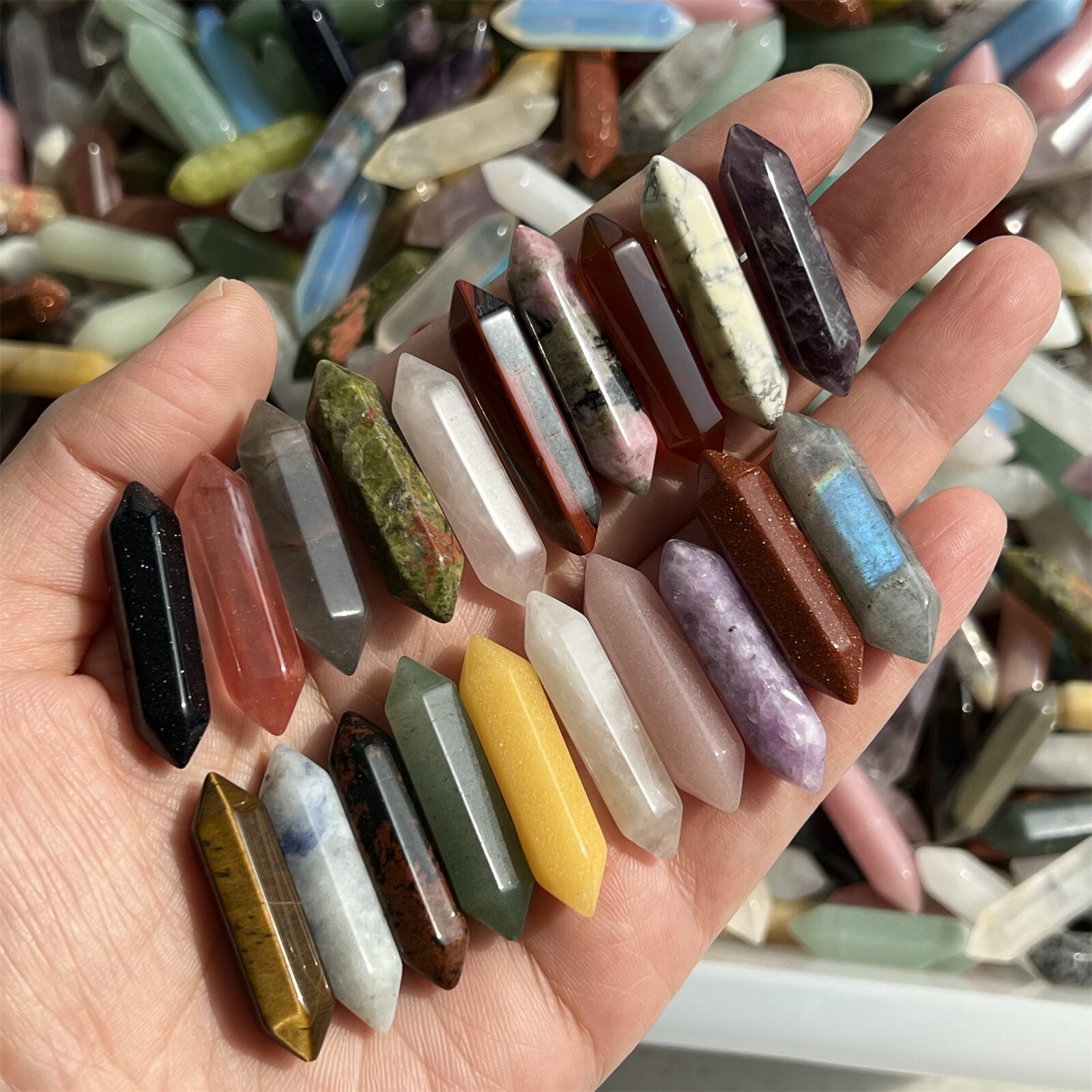 Top! Wholesale Natural Obelisk Mixed Quartz Crystal Wand Double Point gem 10pcs