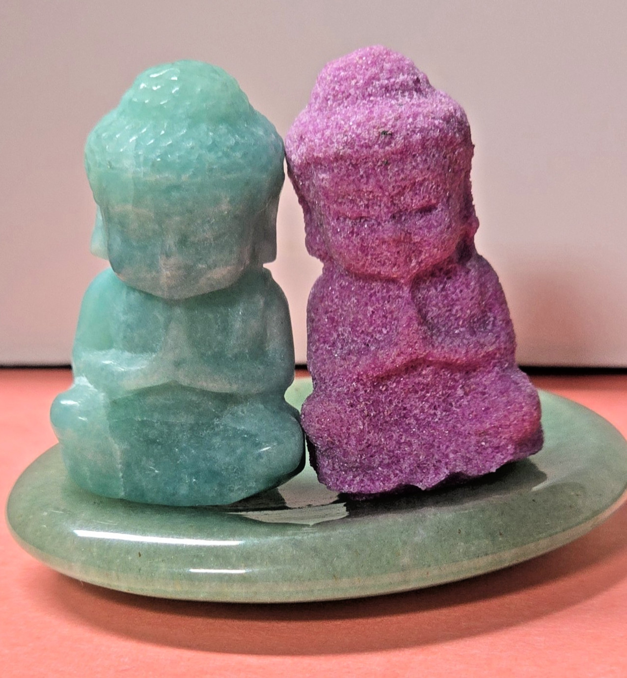 3 Pc Crystal Buddha Carving Set 1.5″ UV Reactive HoneyComb Ruby Green Aventurine