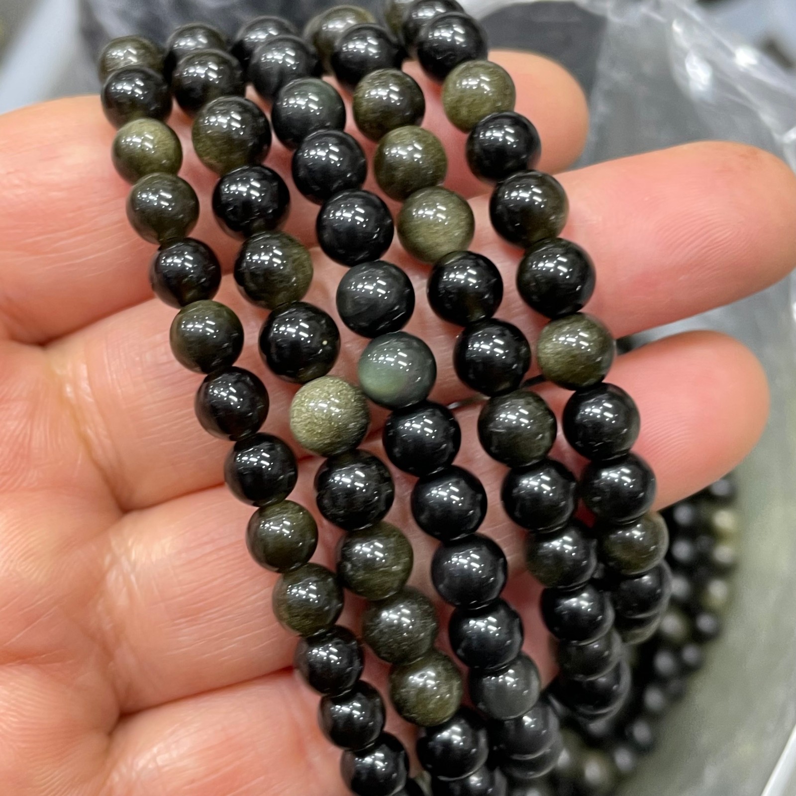 6mm 10pcs Wholesale obsidian Beaded Stretch Bracelet