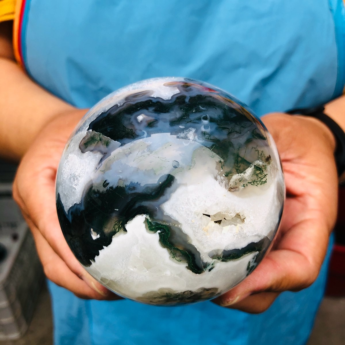 3pcs 4.9LB Natural Water Grass Agate Ball Quartz Crystal Ball Healing 2114