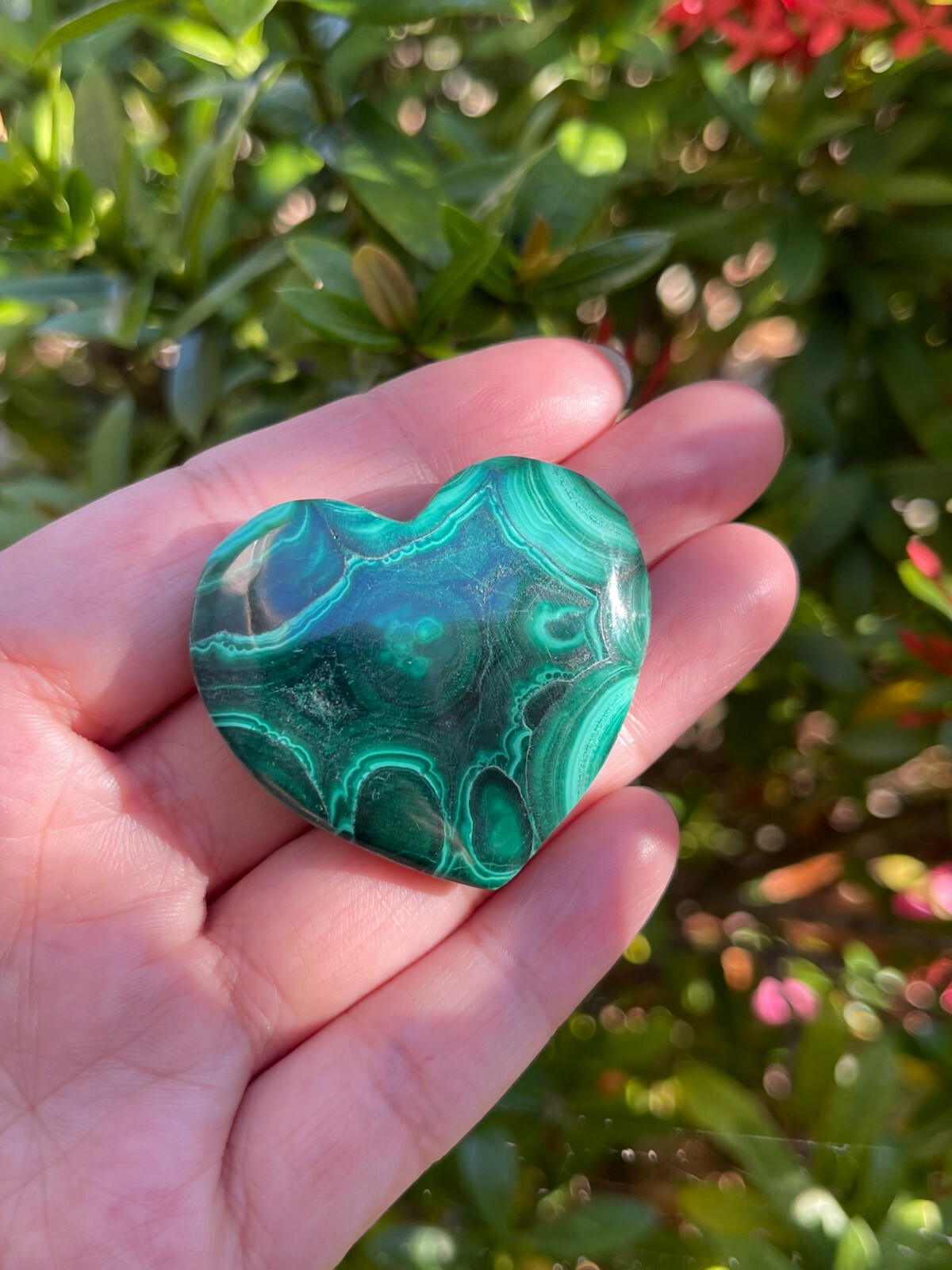Malachite Heart, 1.5″ Polished Malachite Puffy Heart, Palm Stones, Wholesale Lot