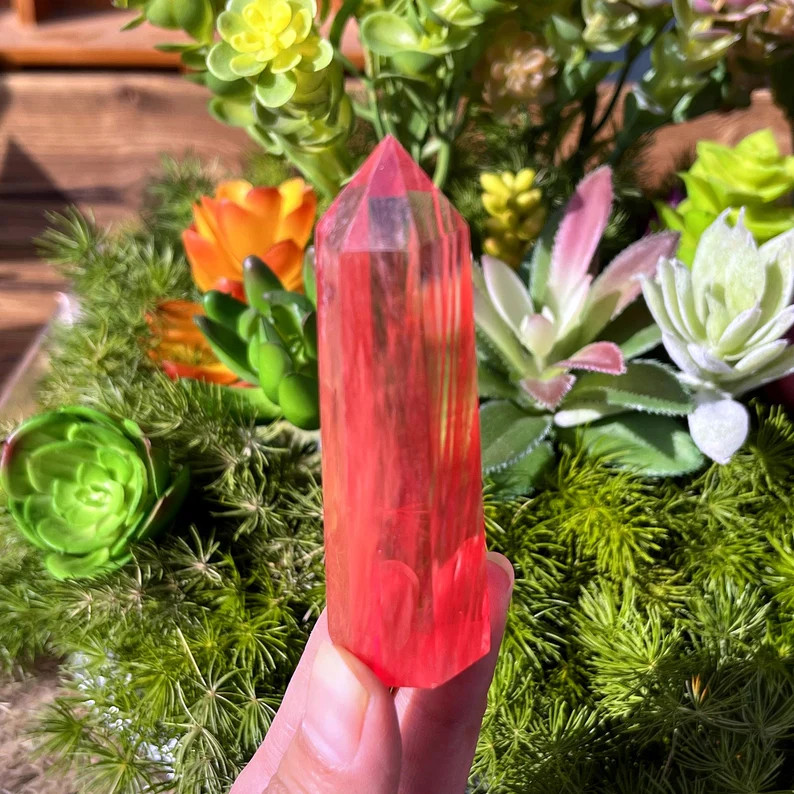 Natural Red Cherry Quartz Crystal Point Tower Meditation Stone Office Decor Gift