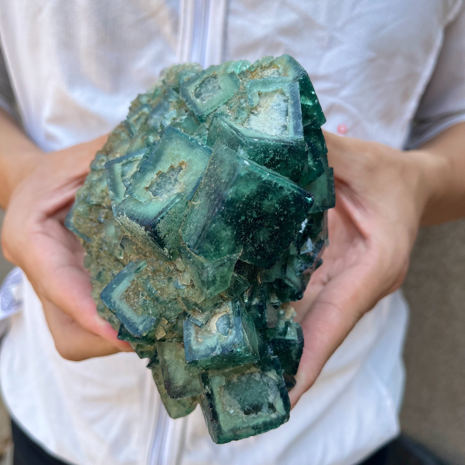 3.2lb NATURAL Green Cube FLUORITE Quartz Crystal Cluster Mineral Specimen