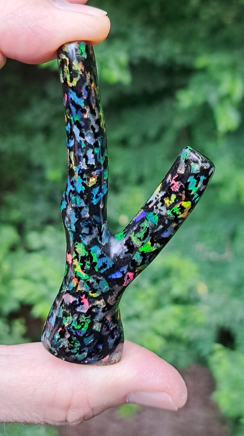 Huge Multicolor Indonesian Wood Opal Fossil Inlaid Mosaic Branch Stands Up