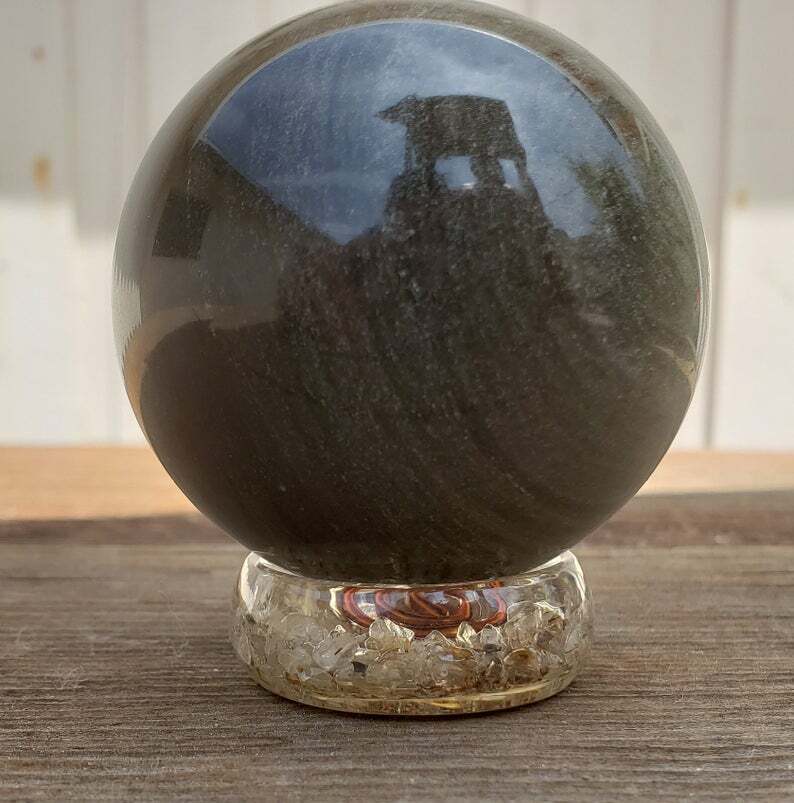 ORGONE CITRINE GEMSTONE SPHERE STAND AND WORRY STONE ORGONITE