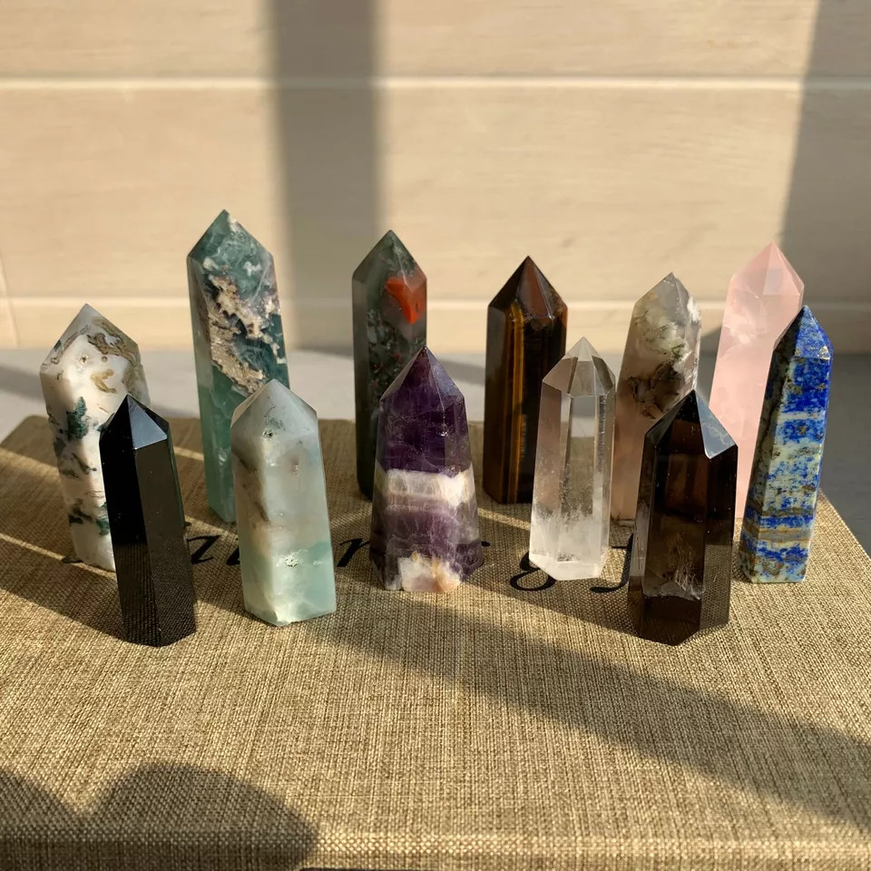 12pc A lot natural quartz crystal obelisk wand point healing send randomly