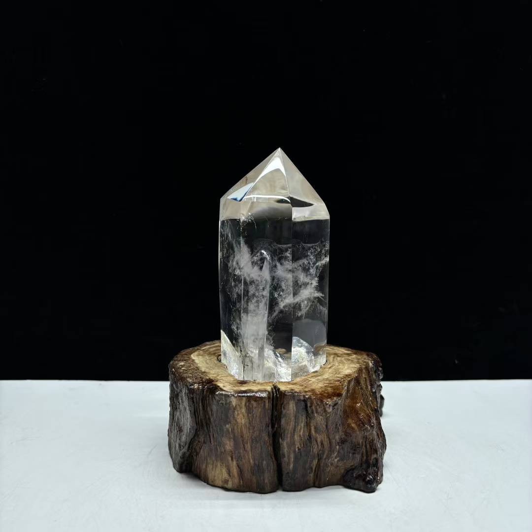 1.94LB Natural White Quartz Obelisk Crystal Energy Point Reiki Decor +Stand