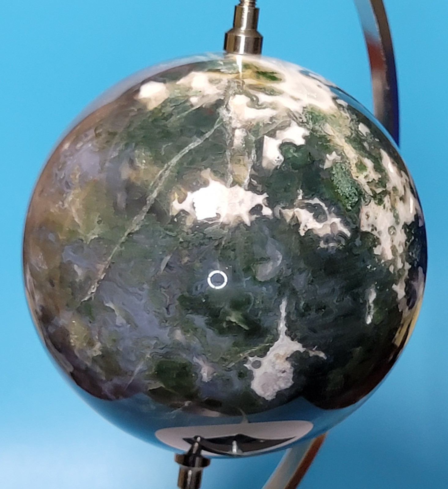 1.6 Lb Natural Aquatic Plants Agate Crystal Sphere with Aluminum Display Stand