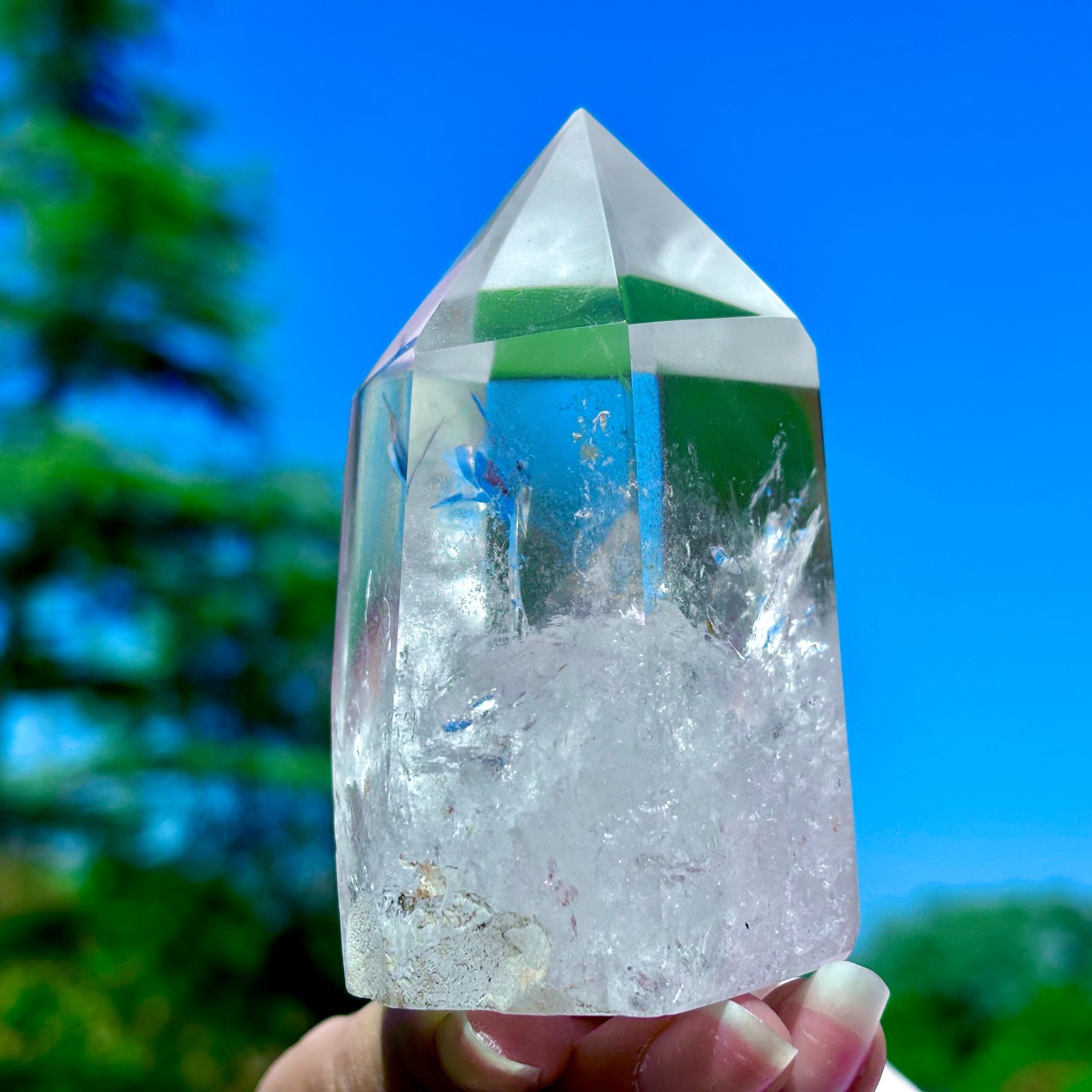 274G Natural Clear White Crystal Obelisk Transparent Quartz Energy Column Reik