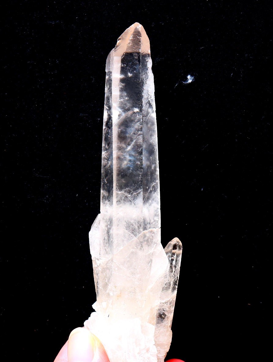 Natural transparent “blue needle pyramid” crystal iron ore mineral specimen