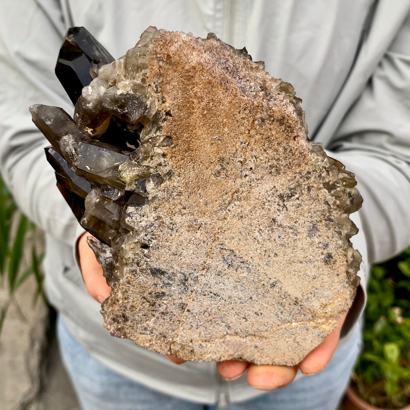 2.07LB Natural Smoky Black Quartz Cluster Crystal Specimen Healing