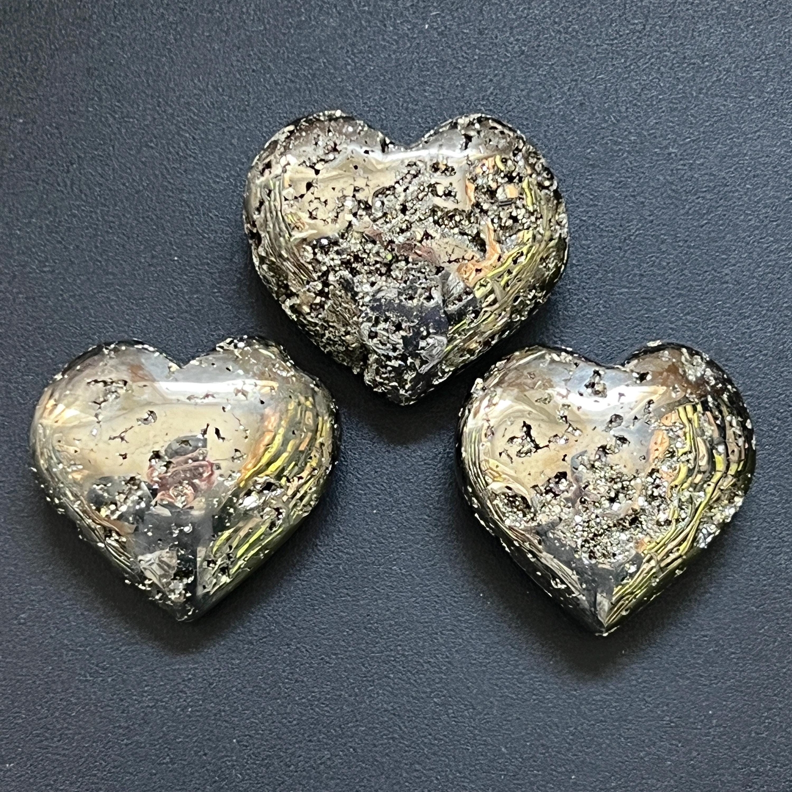 Large Iron Pyrite Druzy Crystal Puffy Heart Polished Carving Fools Gold