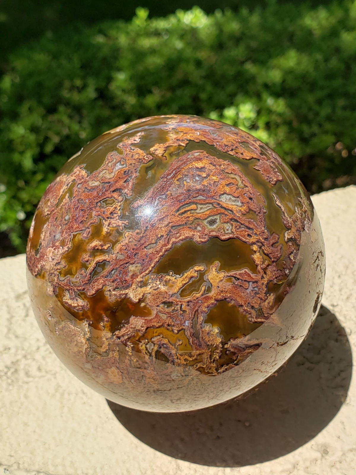 3.45″ Natural Red Moss Agate Quartz Crystal Mineral Sphere Ball Orb, 920g