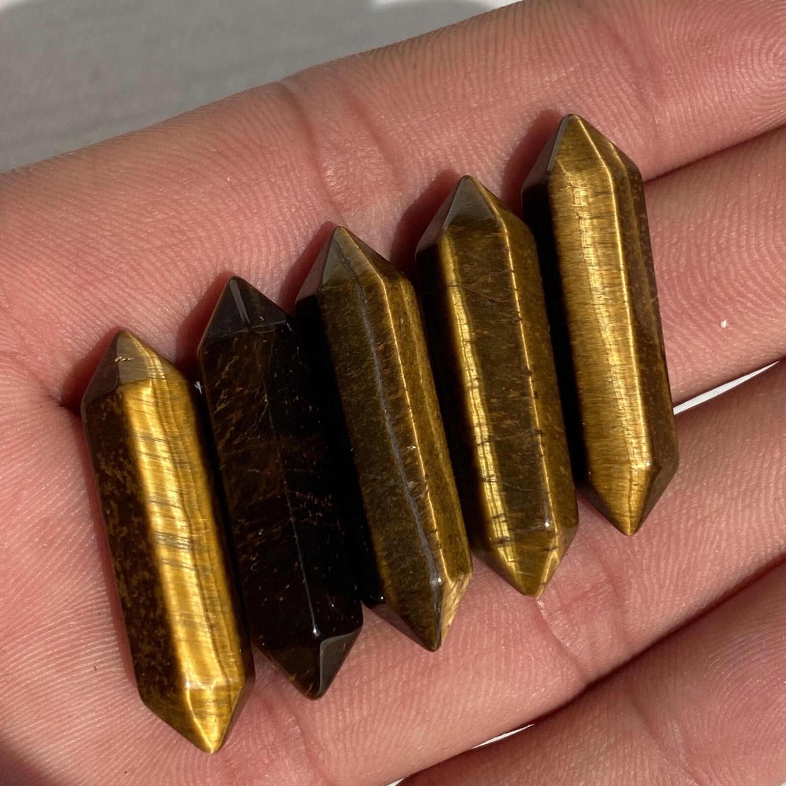 10pcs Natural Tiger’s eye Obelisk Quartz Crystal Wand Double Point Healing