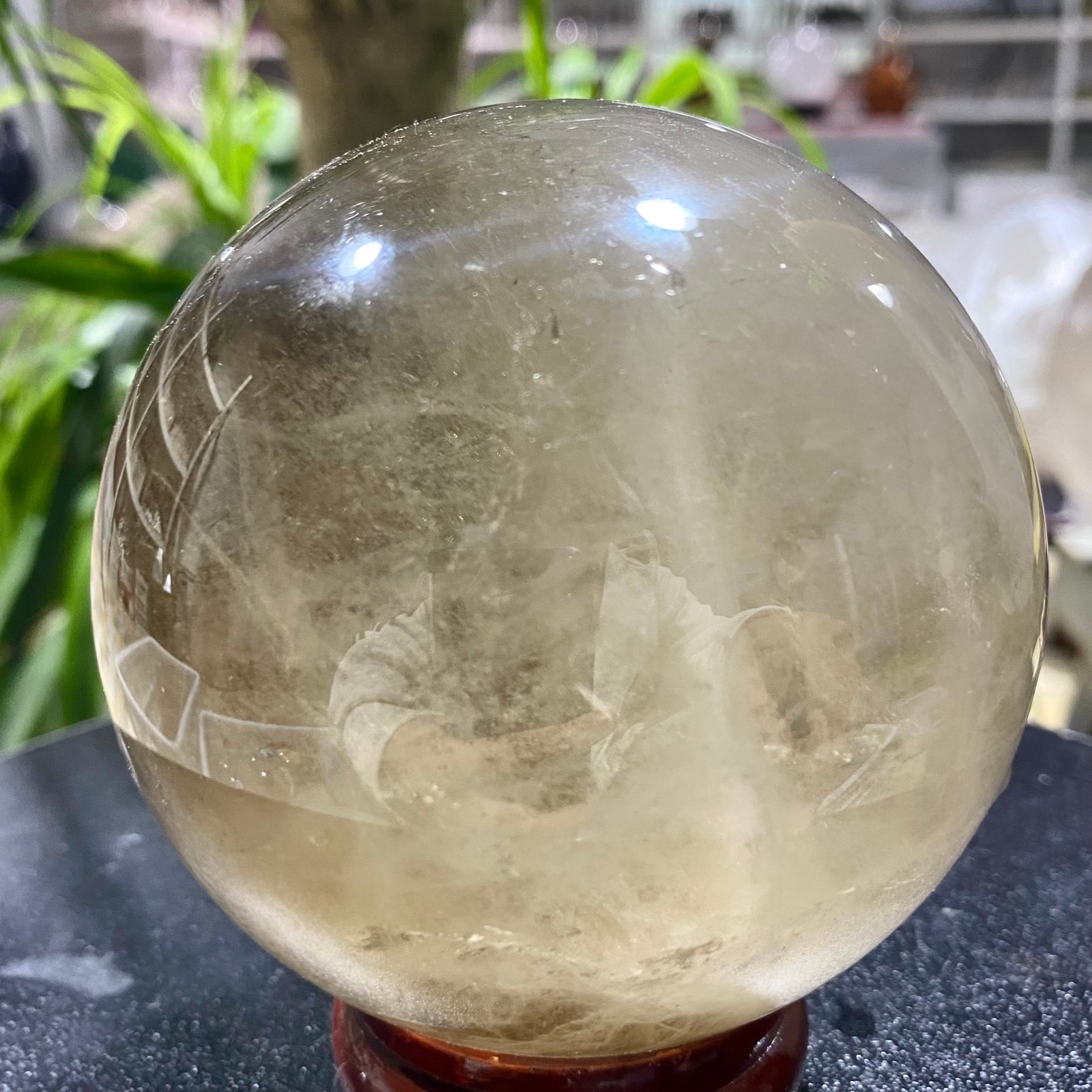 2.42LB Natural tea crystal Quartz ball raw stone polished sphere Energy Healing