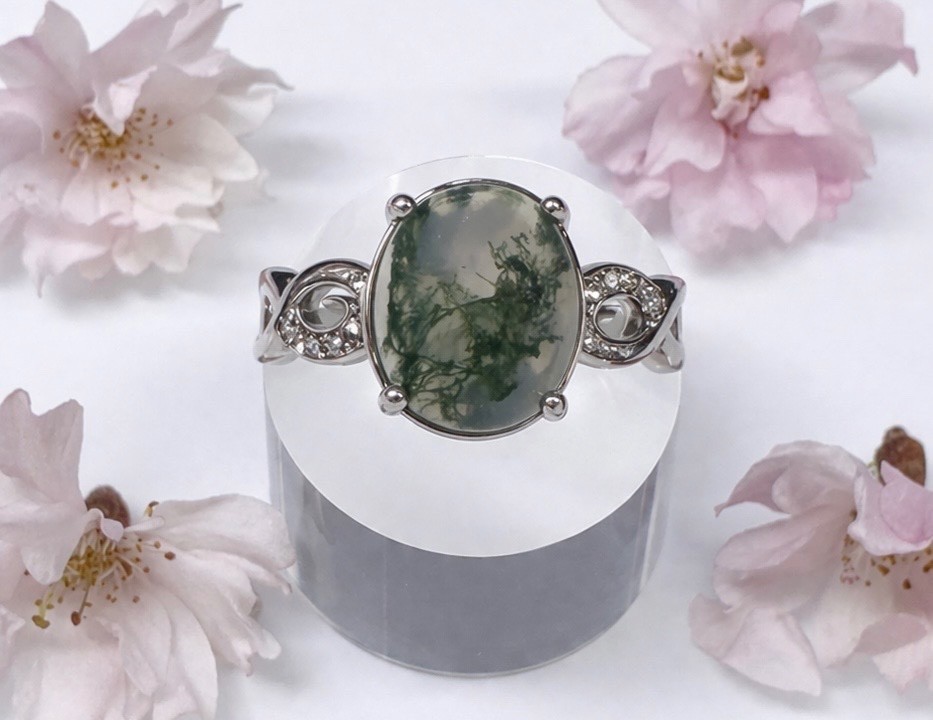Wholesale 7 Pcs Natural Moss Agate Stainless Steel Rings(316) Crystal 10x12mm