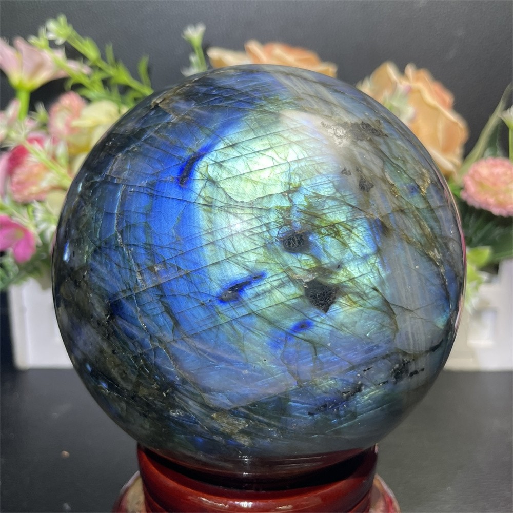 5.1LB 4.3″Natural A+Blue Flash Labradorite Sphere Ball Crystal Quartz Decor Heal