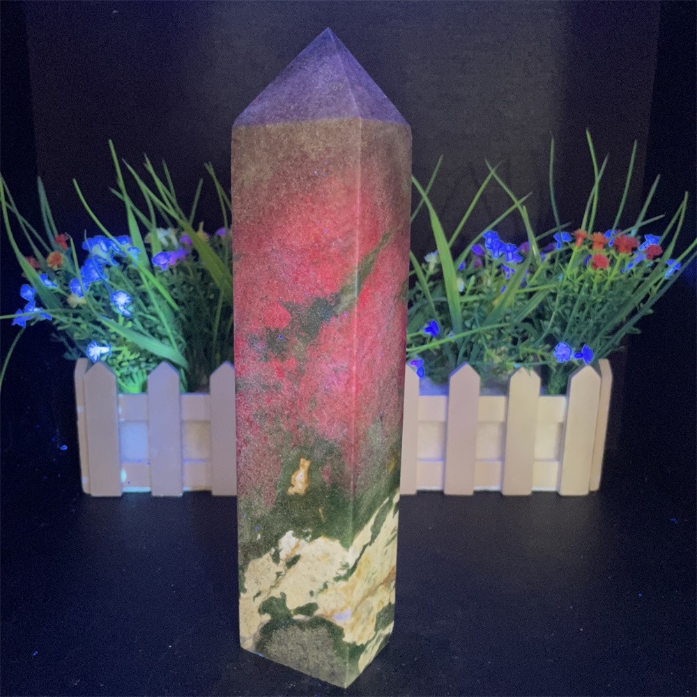 2.6LB 8.8″ Natural Ruby In Fuchsite Obelisk Tower Crystal Reiki Gift UV Heal