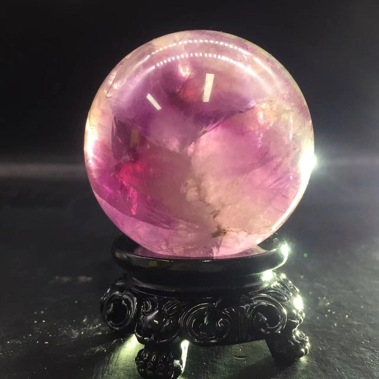 Natural Purple Fluorite Quartz Crystal Carved Ball&Free Stand Healing Reiki 52mm