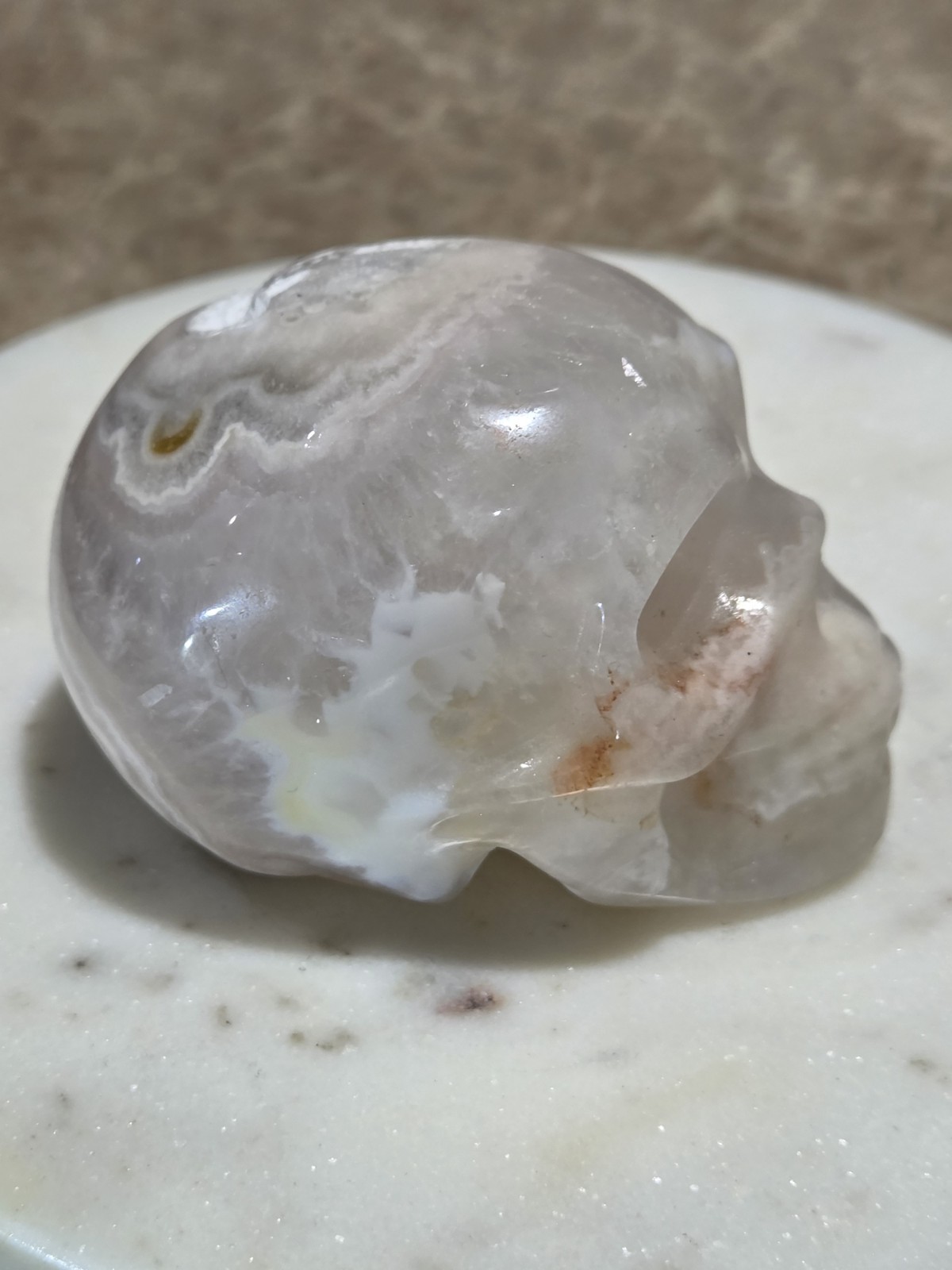 Crystal Flower Agate Skull Carving