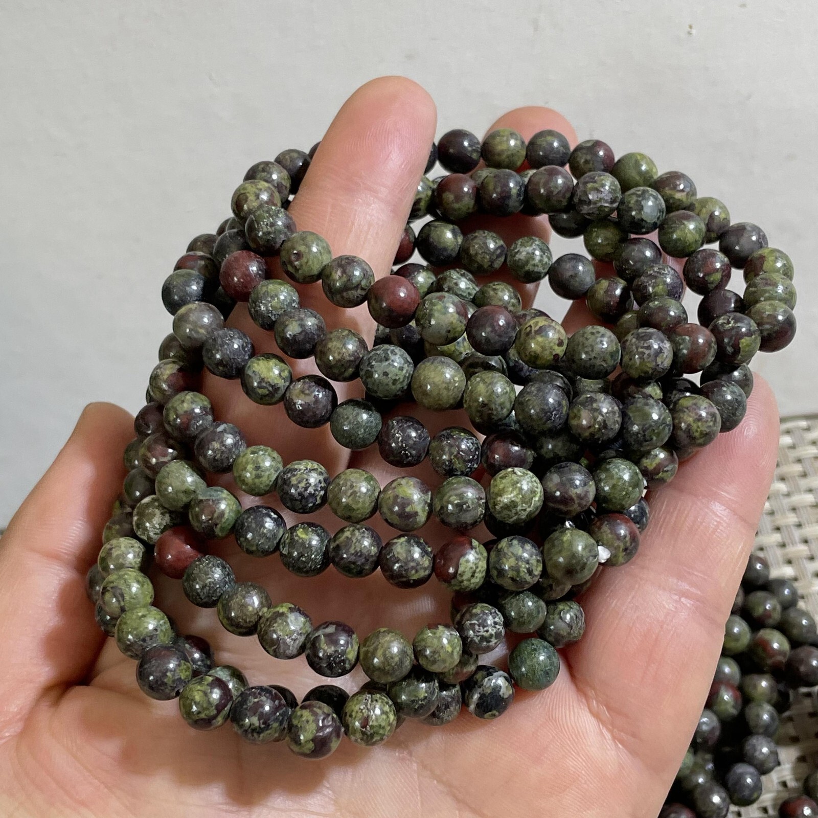 Wholesale 5Pcs Dragon Blood Stone 6mm Quartz Crystal Stretch Bracelet