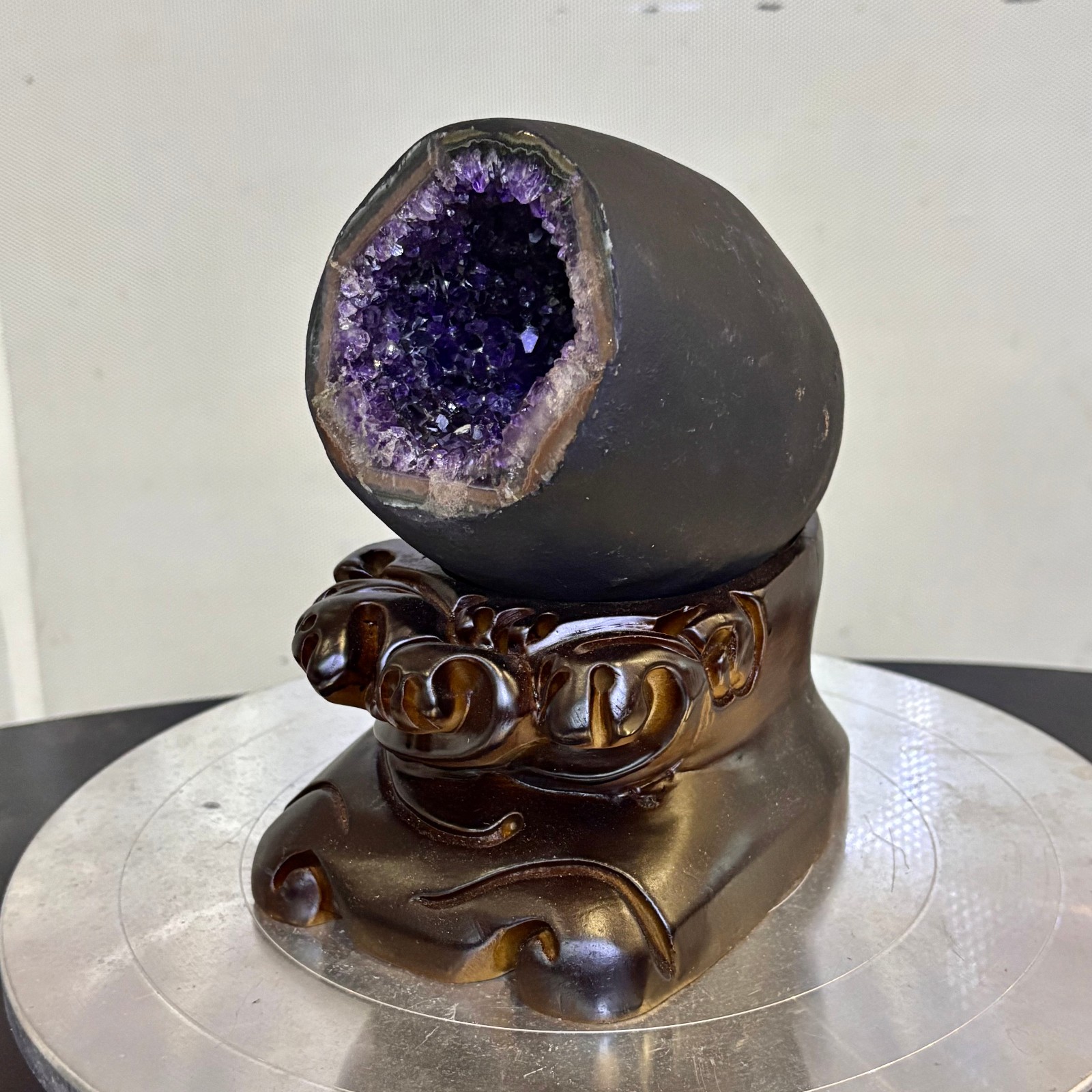 5.6LB Natural uruguay amethyst geode quartz money bag crystal +stand