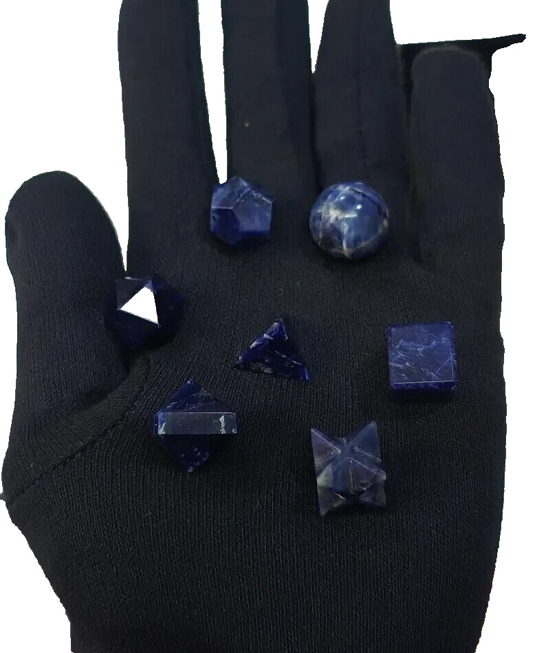Natural AAA Sodalite Platonic solids Geometry set 7 Pieces Sodalite Geometry Set