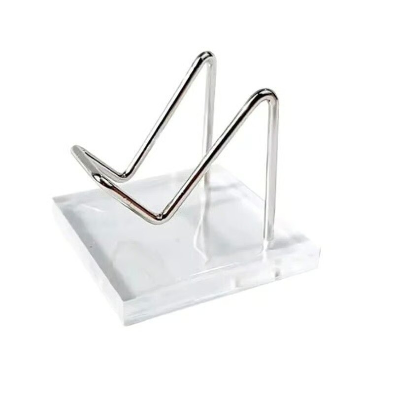 Small Crystal Mineral Display Stand Acrylic Base Silver-Color Metal 2″