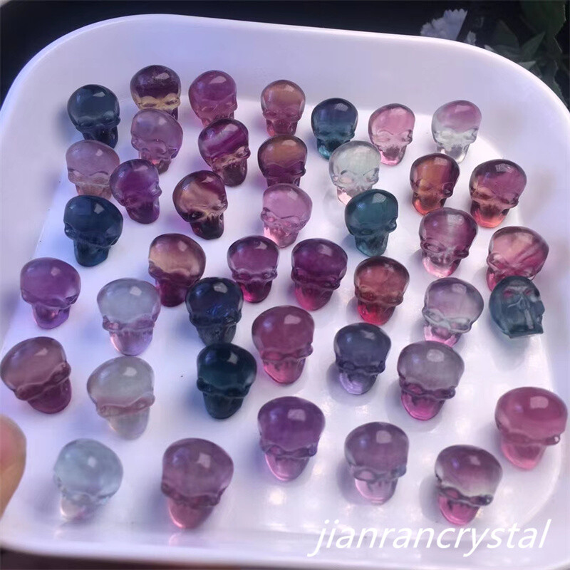 Natural Fluorite Skull Hand Carved Mini Quartz Crystal Reiki Healing Gift 5pcs