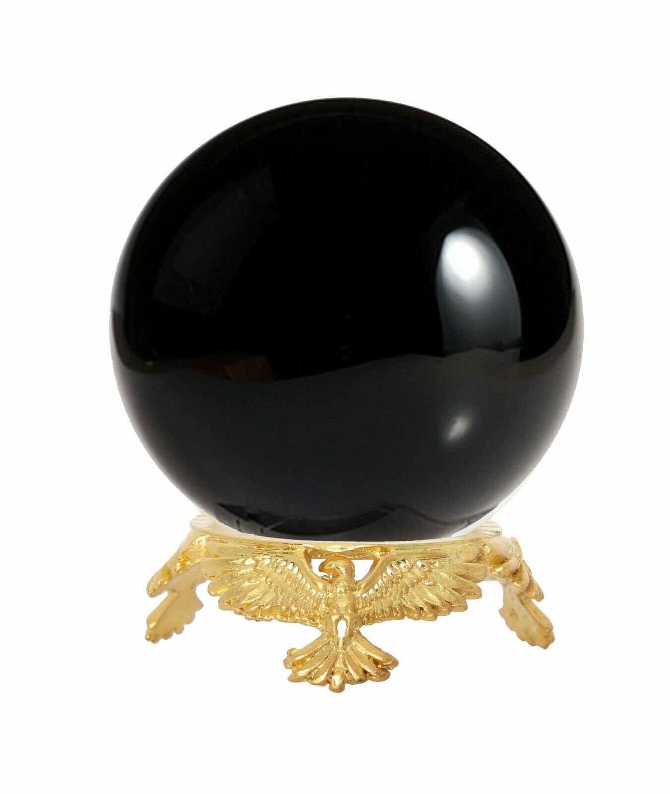 Crystal Ball 50mm Sphere for Feng Shui, Meditation, Decor, with Gold Eagle Stand