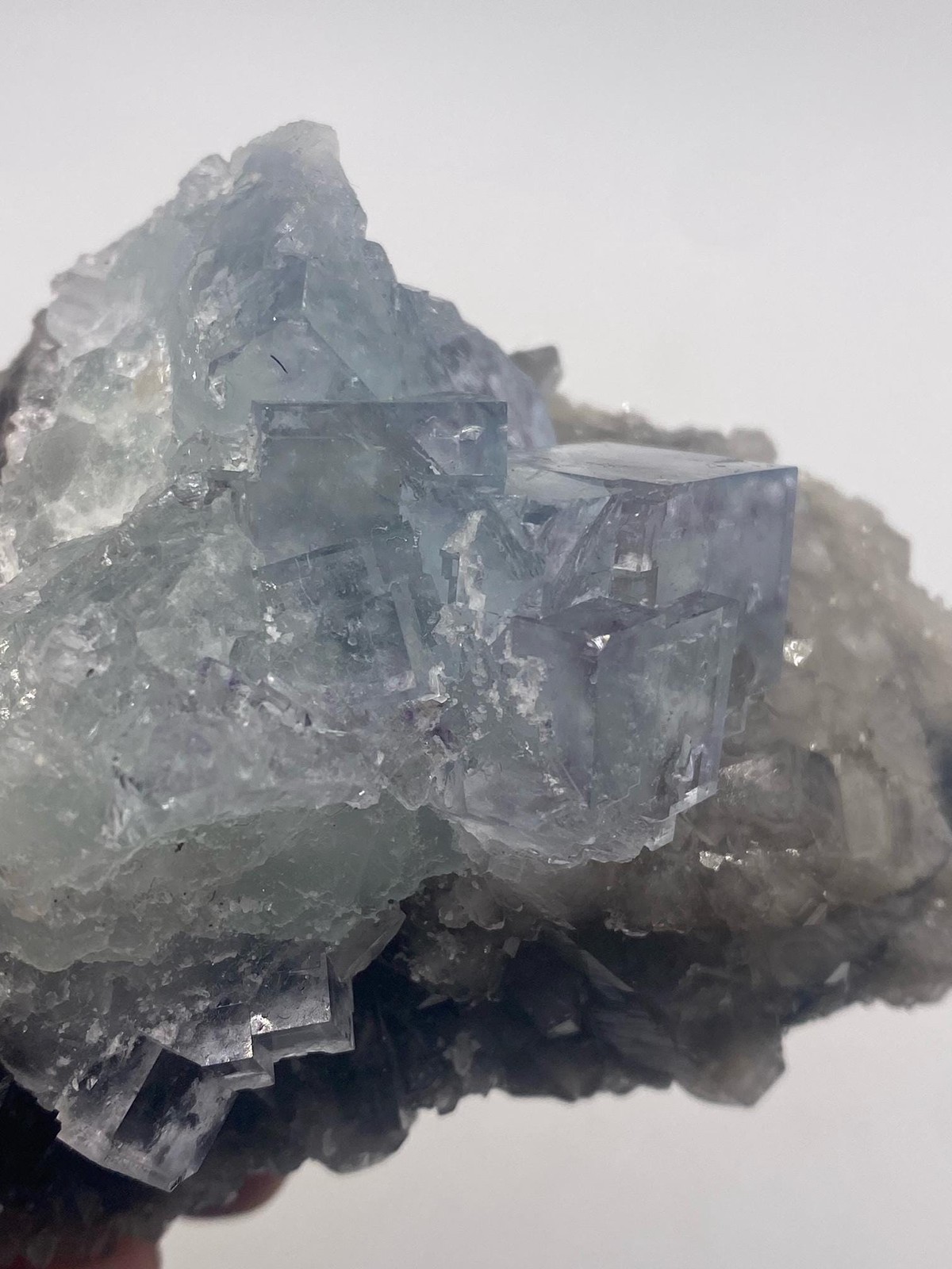 Blue Fluorite Cube Crystals on Smoky Quartz with Calcite! Great Specimen