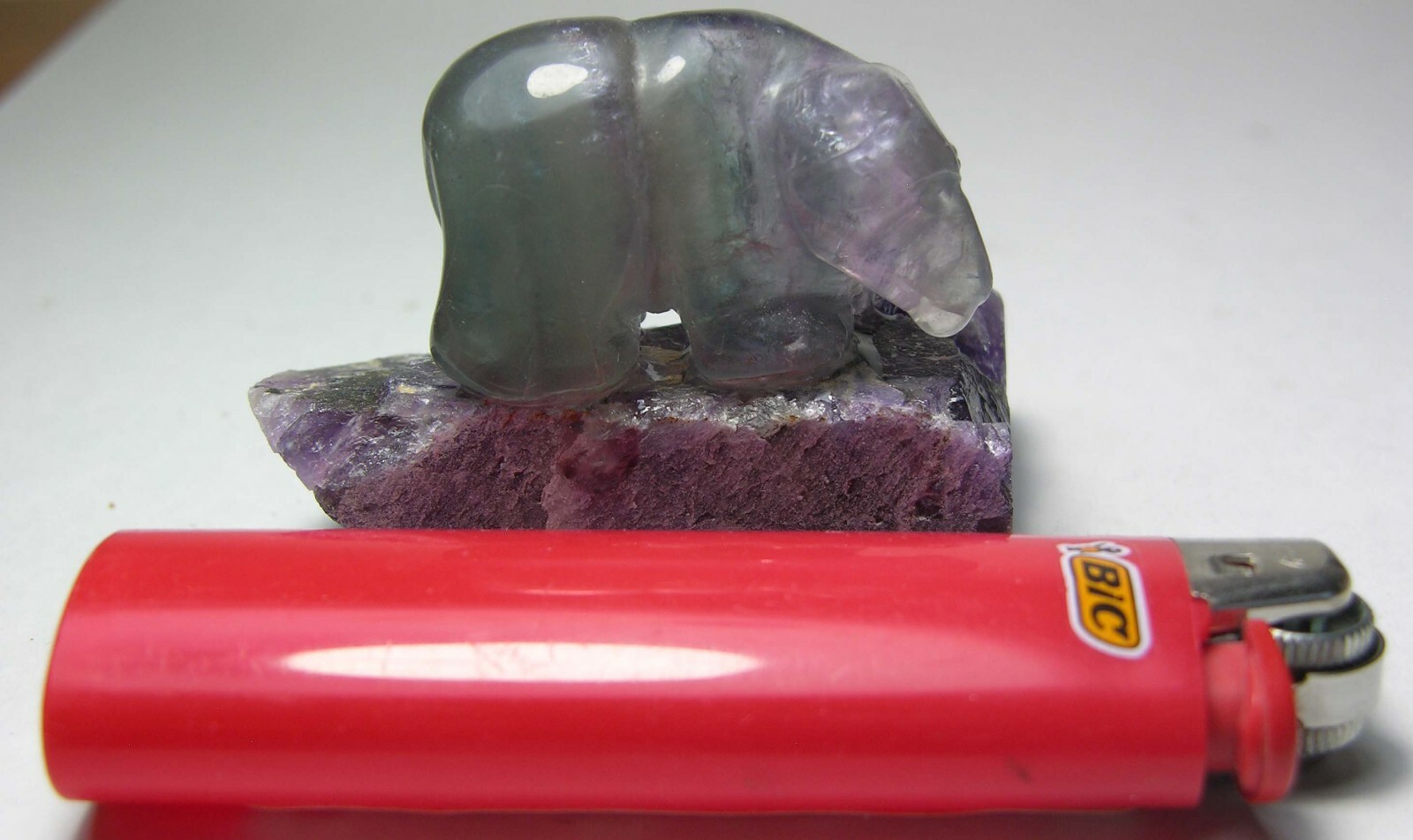 #10 Natural 55.00mm MultiColor Fluorite Bear Carving On Fluorite Rock 2 3/16 in