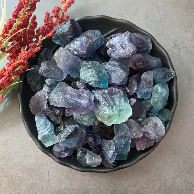3pcs Natural Raw Rainbow Fluorite Rough Metaphysical Crystal Specimens Rocks