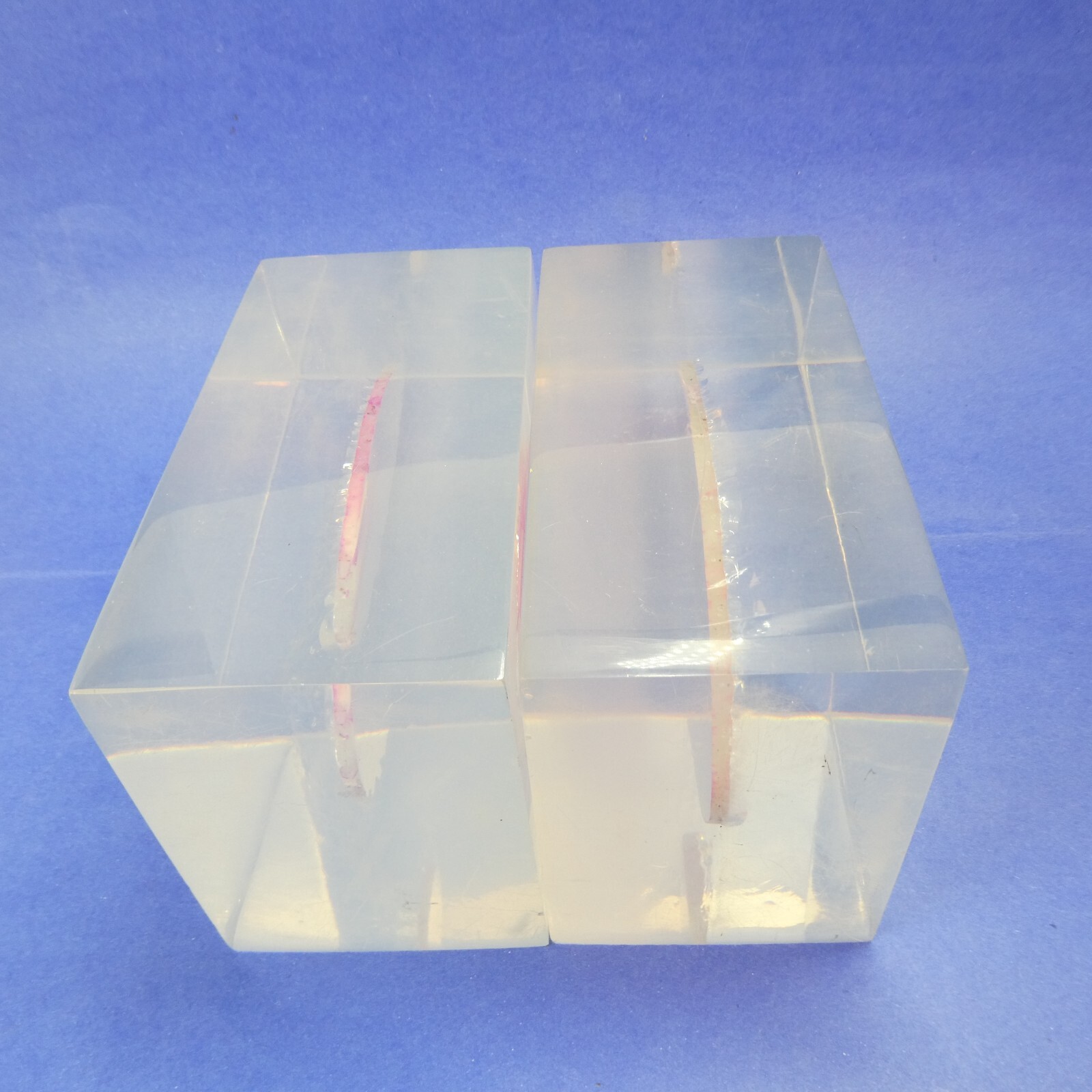 Bookends Pair Vintage Pink Agate Geode Slice in Clear Lucite Acrylic Block