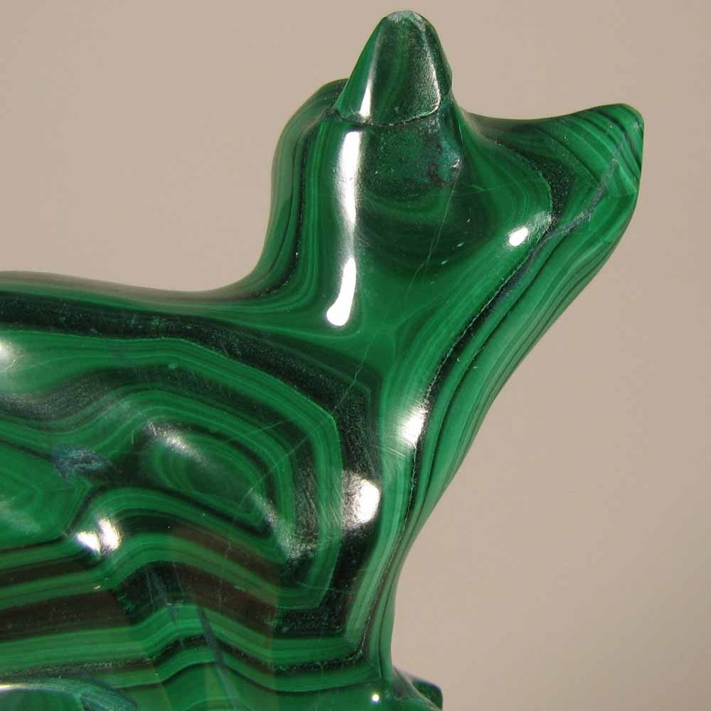 2.4″ Handcarved MALACHITE CAT Gemstone Animal Carving – Congo, Africa