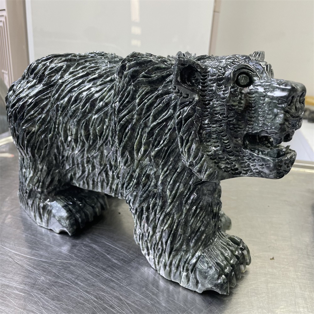 19LB 11.4″ Large Natural Xiuyan Jade Bear Crystal Carving Reiki Statue Quartz