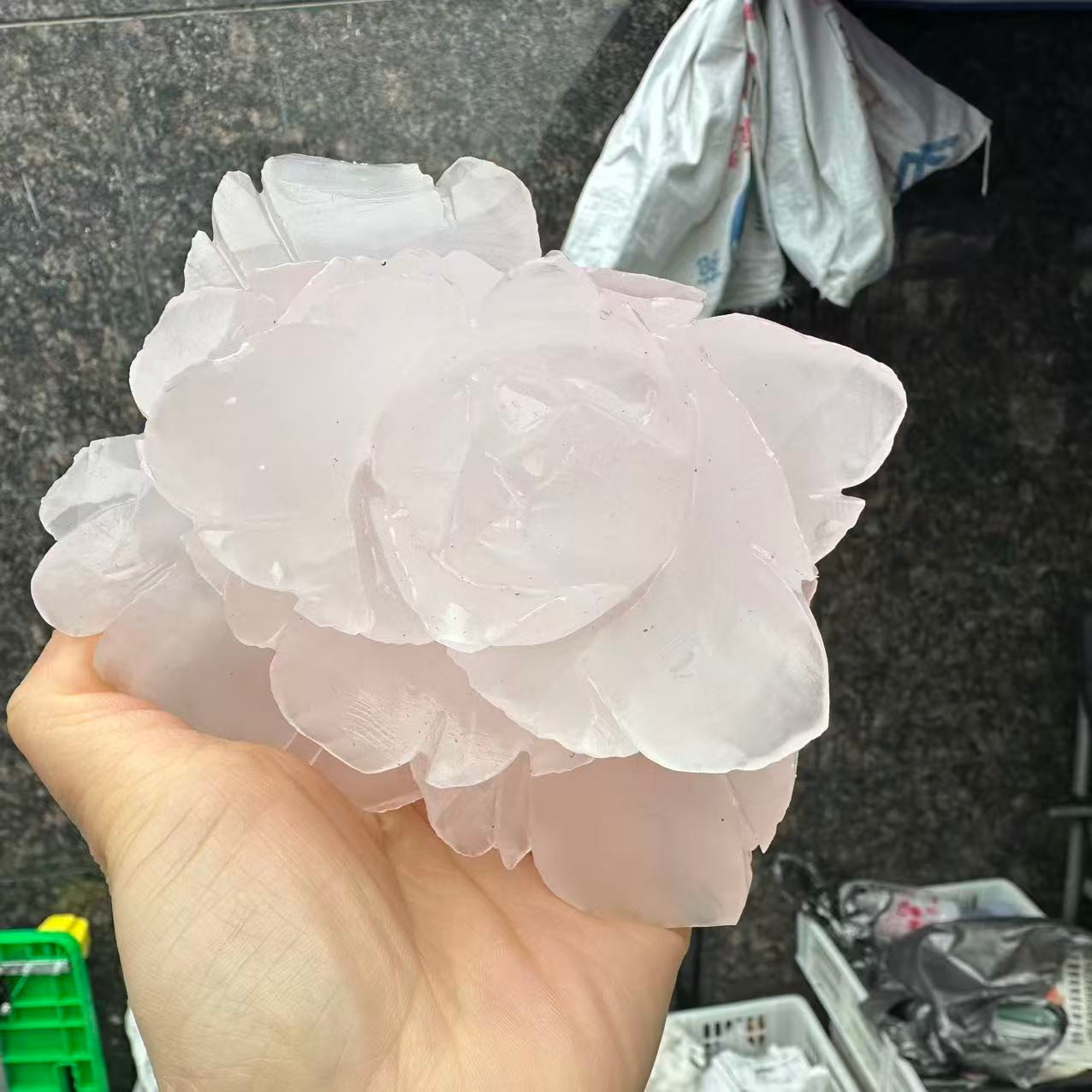 1pc Natural Powdered calcite Quartz Carved Flower Skull Crystal Reiki Decor