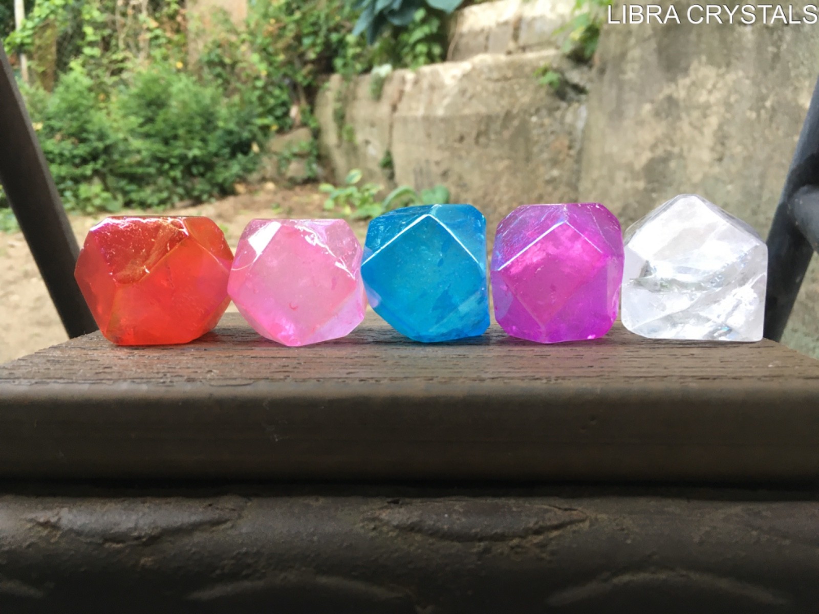 Rainbow Aura Quartz Crystal Grid Set 5 Piece Sacred Geometry Divination Stones
