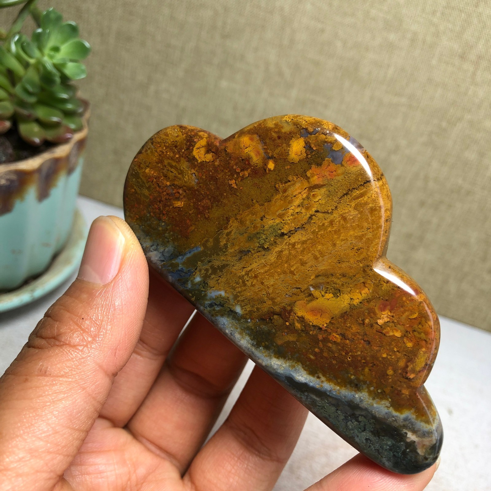 85mm Natural Ocean Jasper Hand carved clouds Crystal specimens 76g A4469