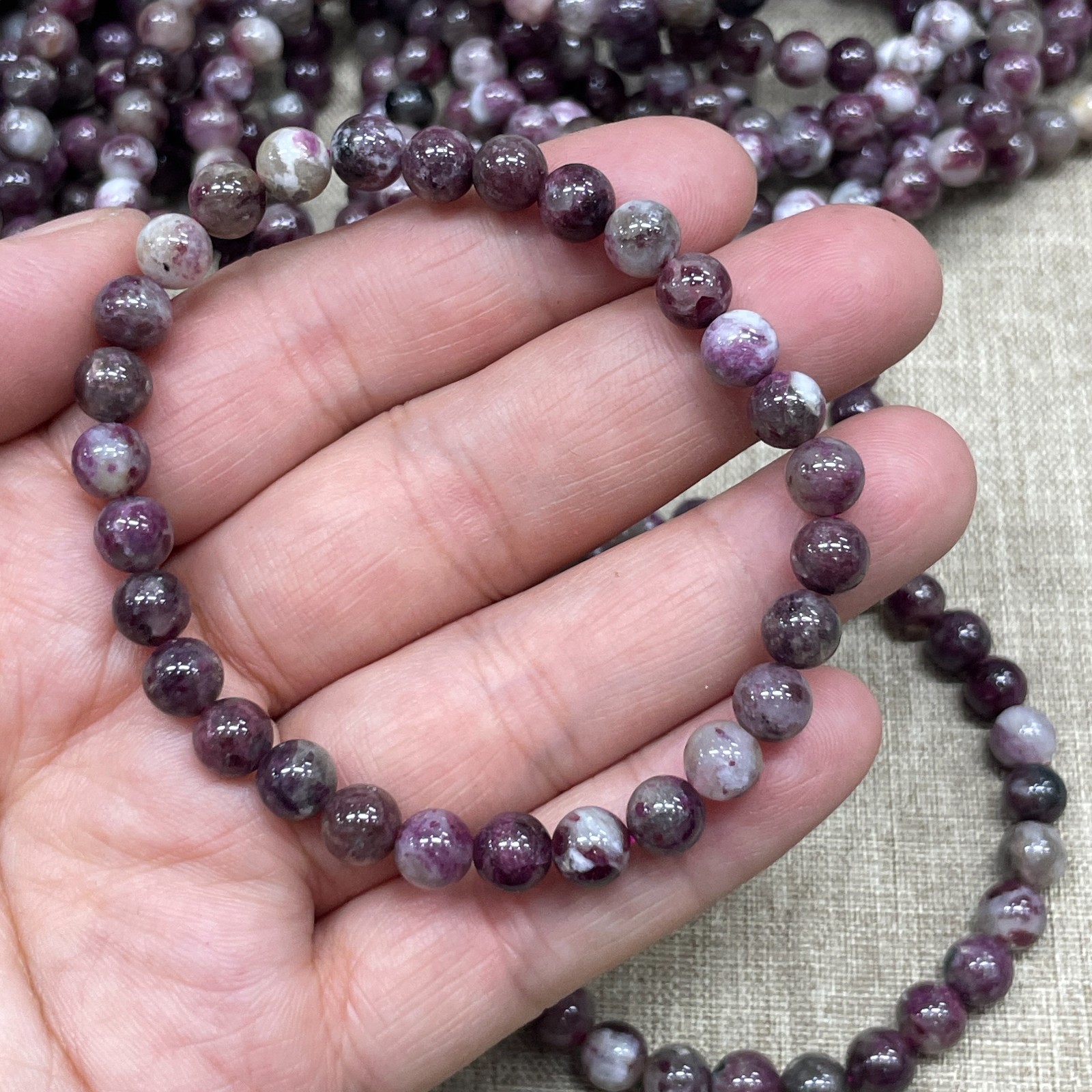 A Wholesale 1 Pcs plum blossom tourmaline stone ball beads 6mm Stretch Bracelet