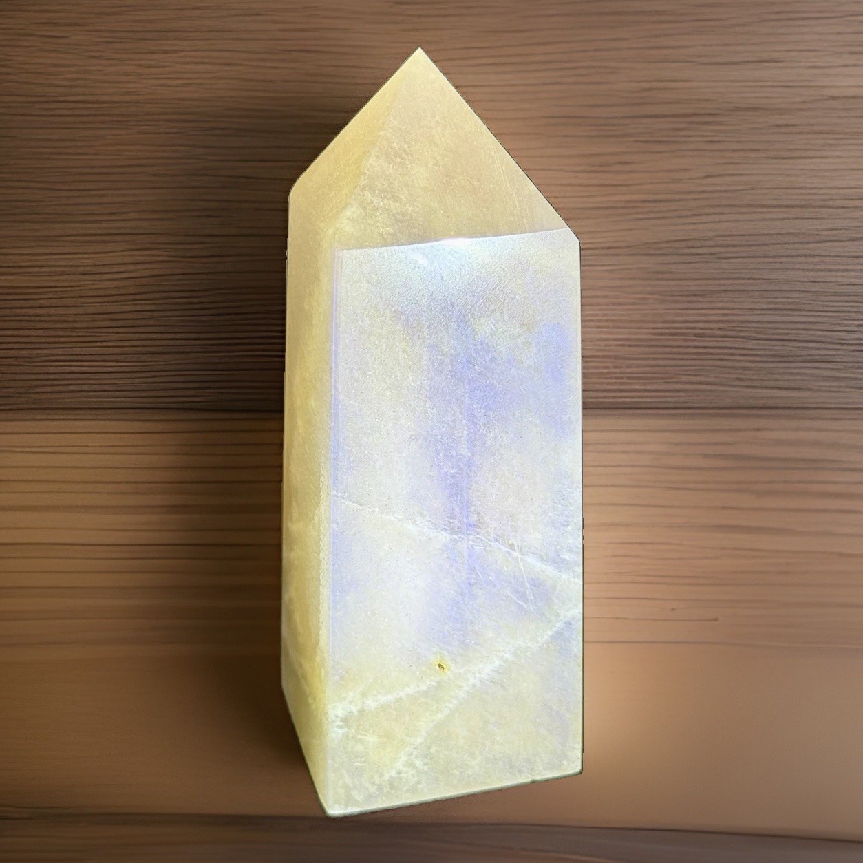 Blue Flash Moonstone Crystal Point, Approx. 4.5 inches