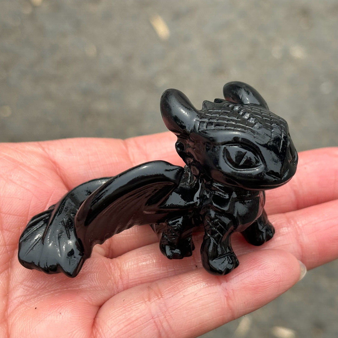 2.5″ Top Natural Obsidian Fly Dragon Skull Carved Quartz Crystal Skull Healing